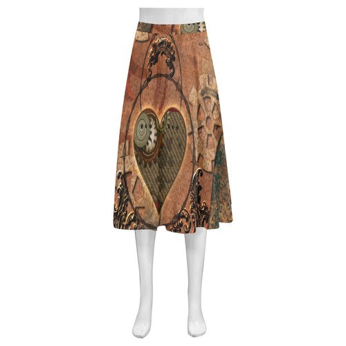 Steampunk wonderful heart, clocks and gears Mnemosyne Women's Crepe Skirt (Model D16)