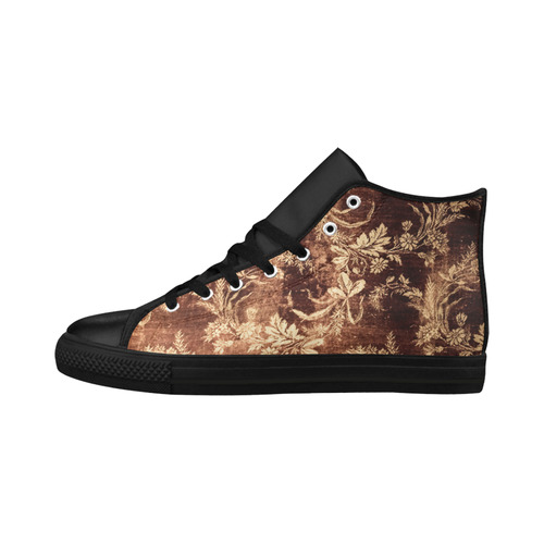 Grunge vintage floral pattern in warm brown Aquila High Top Microfiber Leather Women's Shoes (Model 032)