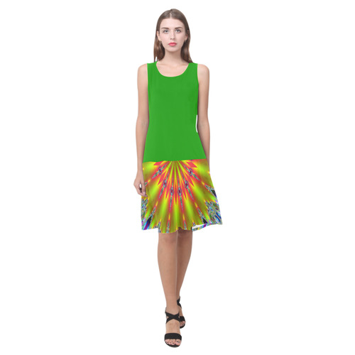 Fractal Kaleidoscope Mandala Flower Abstract 21 Sleeveless Splicing Shift Dress(Model D17)