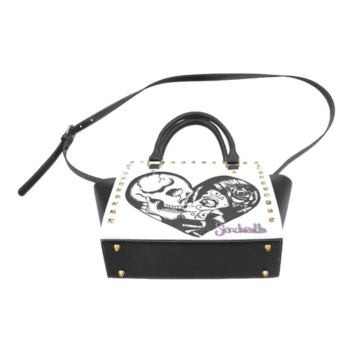 "Skull Heart Kiss" by Skinderella Rivet Shoulder Handbag (Model 1645)