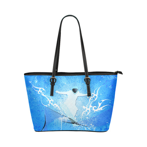 Snowboarder with snowflakes Leather Tote Bag/Small (Model 1651)