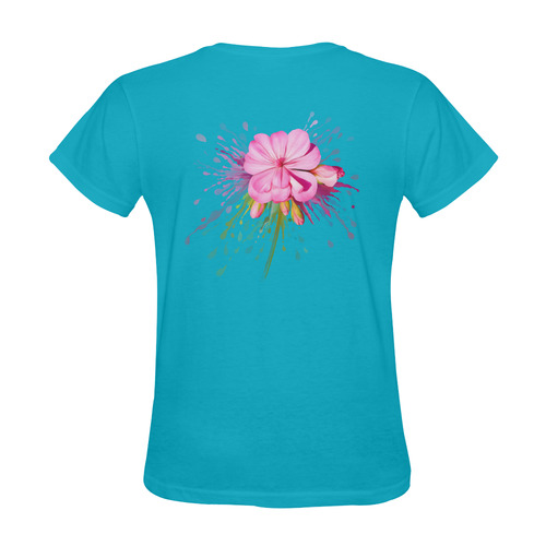 Pink flower color splash, watercolor Sunny Women's T-shirt (Model T05)