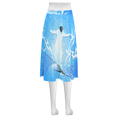 Snowboarder with snowflakes Mnemosyne Women's Crepe Skirt (Model D16)