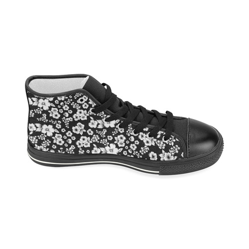 Fine Flowers Pattern Solid Black White Women's Classic High Top Canvas Shoes (Model 017)