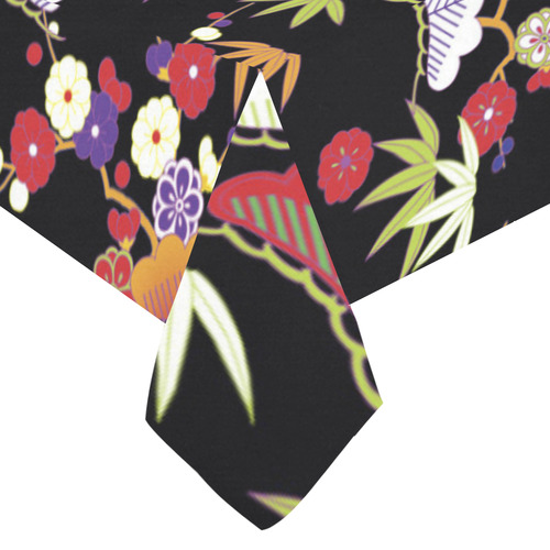 Winter Floral Vintage Japanese Kimono Cotton Linen Tablecloth 60"x120"