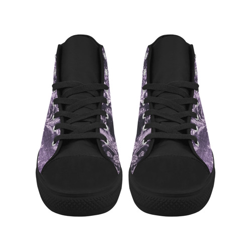Grunge vintage floral pattern in cool dark purple Aquila High Top Microfiber Leather Women's Shoes (Model 032)