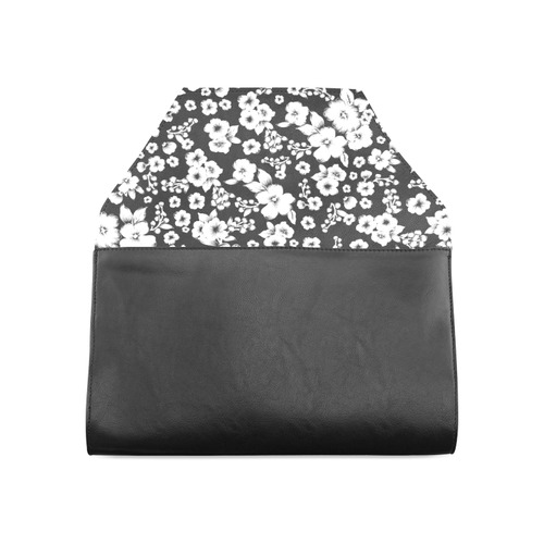 Fine Flowers Pattern Solid Black White Clutch Bag (Model 1630)