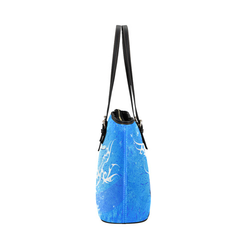 Snowboarder with snowflakes Leather Tote Bag/Small (Model 1651)