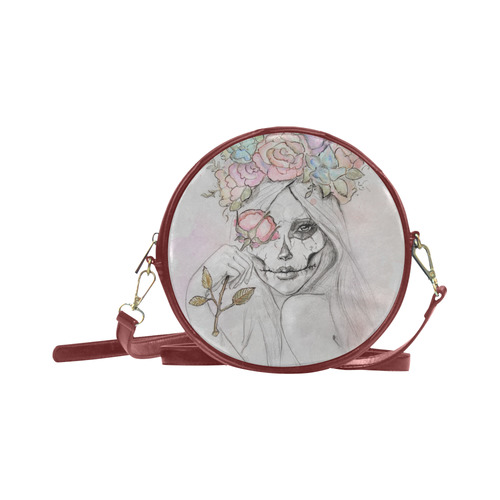 Boho Queen, skull girl, watercolor woman Round Sling Bag (Model 1647)