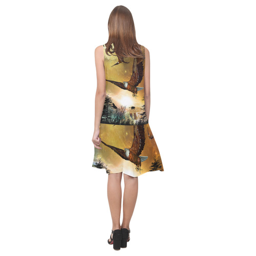 Awesome flying eagle Sleeveless Splicing Shift Dress(Model D17)