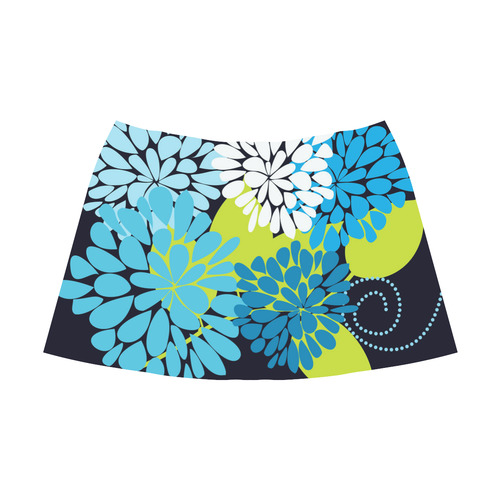 Blue Aqua Abstract Modern Floral Mnemosyne Women's Crepe Skirt (Model D16)