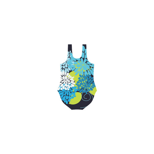 Blue Aqua Modern Abstract Floral Vest One Piece Swimsuit (Model S04)