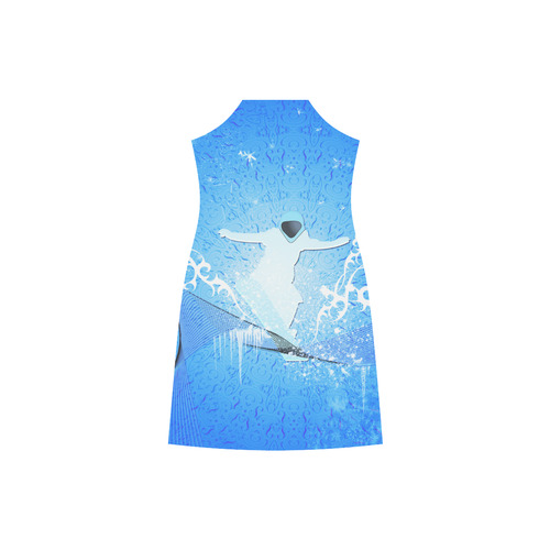 Snowboarder with snowflakes V-Neck Open Fork Long Dress(Model D18)