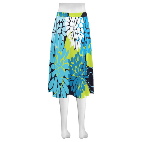 Blue Aqua Abstract Modern Floral Mnemosyne Women's Crepe Skirt (Model D16)