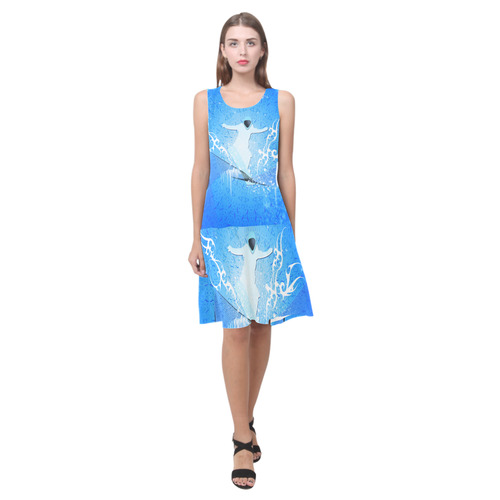 Snowboarder with snowflakes Sleeveless Splicing Shift Dress(Model D17)