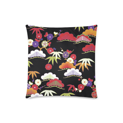 Winter Floral Vintage Japanese Kimono Custom Zippered Pillow Case 18"x18" (one side)