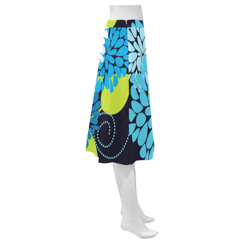 Blue Aqua Abstract Modern Floral Mnemosyne Women's Crepe Skirt (Model D16)