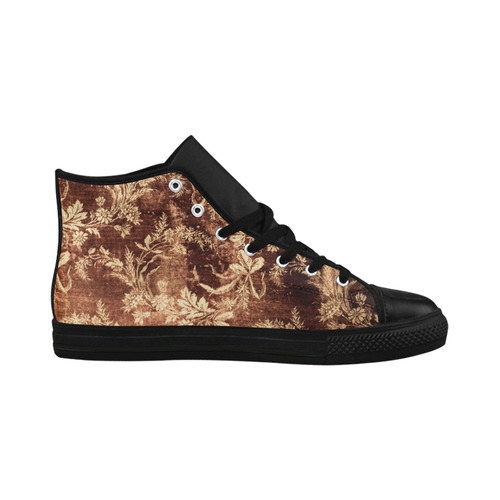 Grunge vintage floral pattern in warm brown Aquila High Top Microfiber Leather Women's Shoes (Model 032)