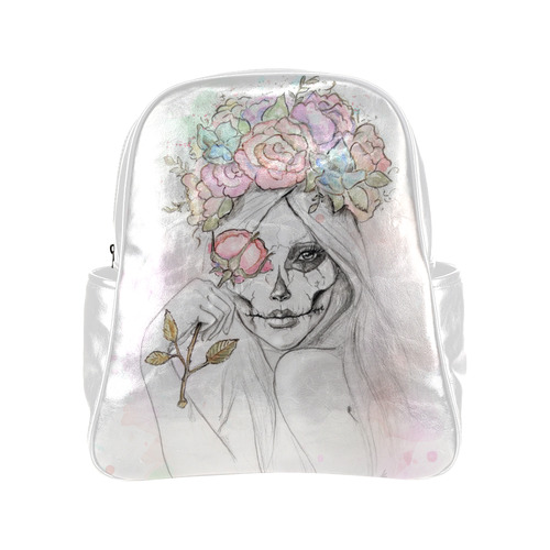 Boho Queen, skull girl, watercolor woman Multi-Pockets Backpack (Model 1636)