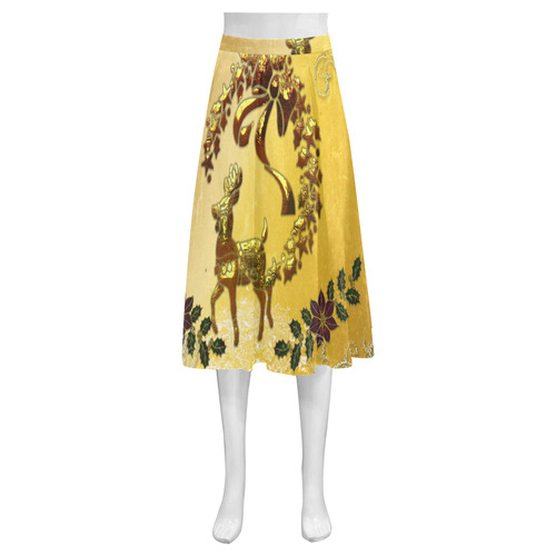 Reindeer in golden colors Mnemosyne Women's Crepe Skirt (Model D16)