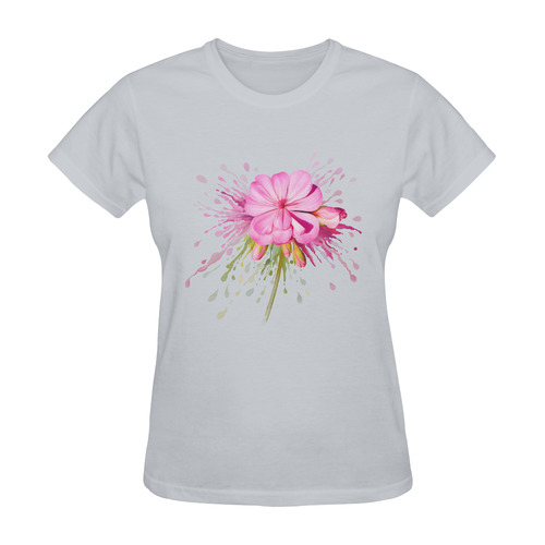 Pink flower color splash, watercolor Sunny Women's T-shirt (Model T05)