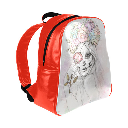 Boho Queen, skull girl, watercolor woman Multi-Pockets Backpack (Model 1636)