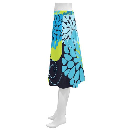 Blue Aqua Abstract Modern Floral Mnemosyne Women's Crepe Skirt (Model D16)