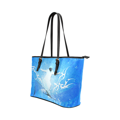 Snowboarder with snowflakes Leather Tote Bag/Small (Model 1651)