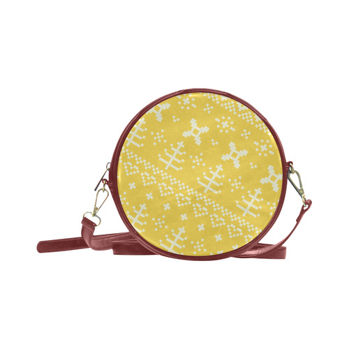 Sustainable designers fashion. Hand-drawn folk Art in yellow and white. New edition 2016 is ready on Round Sling Bag (Model 1647)