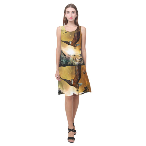 Awesome flying eagle Sleeveless Splicing Shift Dress(Model D17)