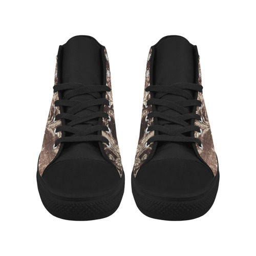 Grunge vintage floral pattern in dark brown Aquila High Top Microfiber Leather Women's Shoes (Model 032)