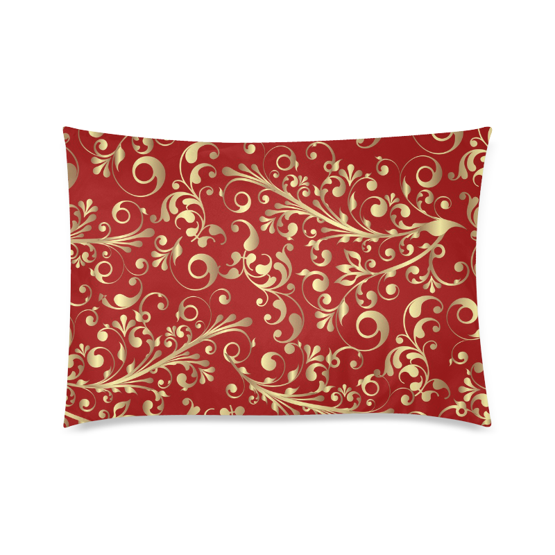 Red and Gold Christmas Elegant Floral Custom Zippered Pillow Case 20