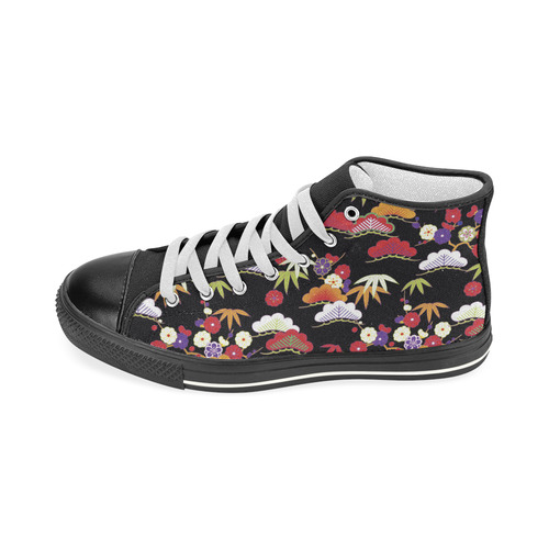 Winter Floral Vintage Japanese Kimono Women's Classic High Top Canvas Shoes (Model 017)