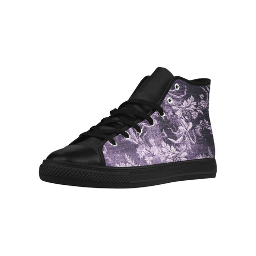 Grunge vintage floral pattern in cool dark purple Aquila High Top Microfiber Leather Women's Shoes (Model 032)