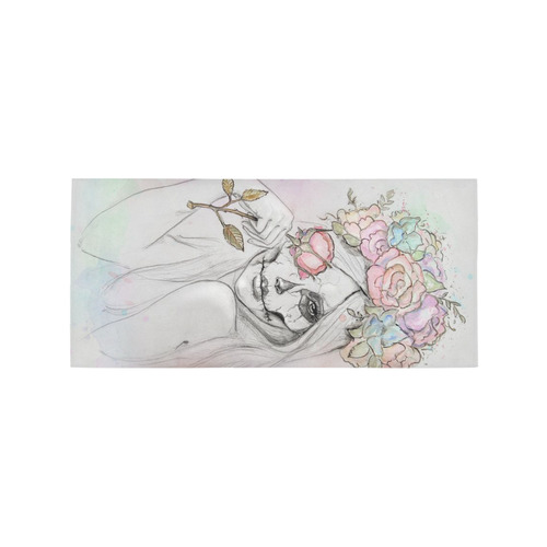 Boho Queen, skull girl, watercolor woman Area Rug 7'x3'3''