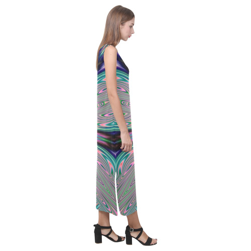 Fractal Kaleidoscope Mandala Flower Abstract 33 Phaedra Sleeveless Open Fork Long Dress (Model D08)