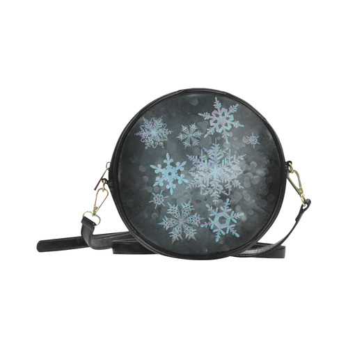 Snowflakes, snow, white and blue Round Sling Bag (Model 1647)