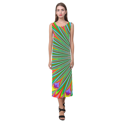 Fractal Kaleidoscope Mandala Flower Abstract 22 Phaedra Sleeveless Open Fork Long Dress (Model D08)