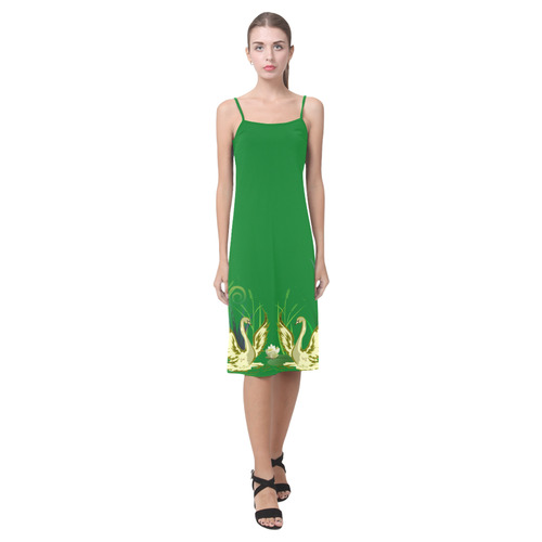 Lovely Swans  & Flower Lily in a Pond Alcestis Slip Dress (Model D05)