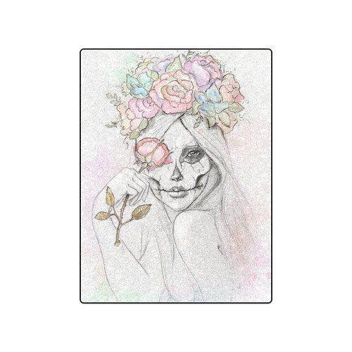 Boho Queen, skull girl, watercolor woman Blanket 50"x60"