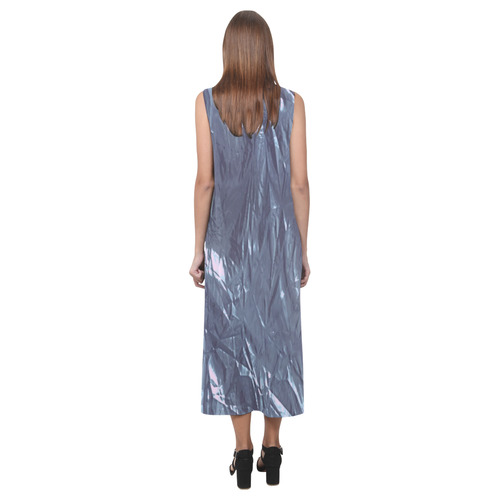 crumpled foil blue Phaedra Sleeveless Open Fork Long Dress (Model D08)