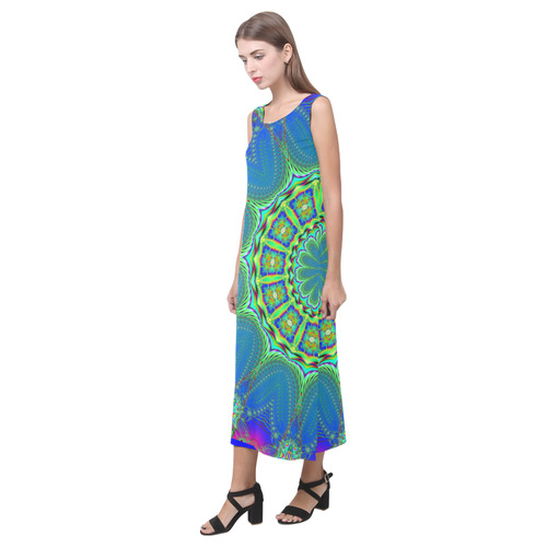 Fractal Kaleidoscope Mandala Flower Abstract 29 Phaedra Sleeveless Open Fork Long Dress (Model D08)