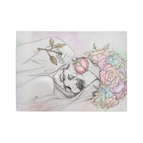 Boho Queen, skull girl, watercolor woman Area Rug7'x5'