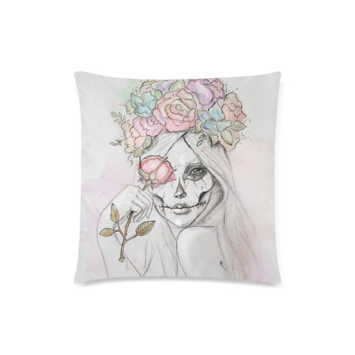 Boho Queen, skull girl, watercolor woman Custom Zippered Pillow Case 18"x18"(Twin Sides)