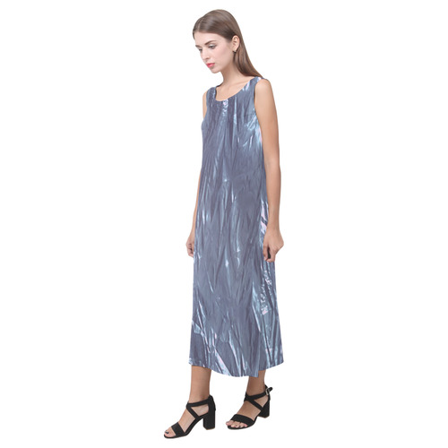 crumpled foil blue Phaedra Sleeveless Open Fork Long Dress (Model D08)