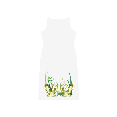 Lovely Swans & Flower Lily  in a Pond Phaedra Sleeveless Open Fork Long Dress (Model D08)
