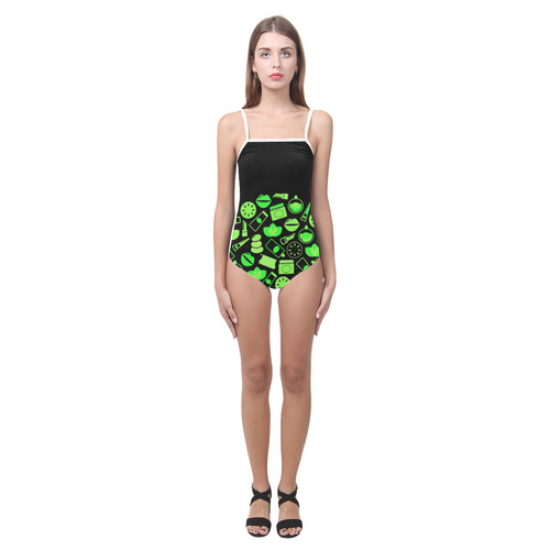 New in shop. Vintage original designers fashion / black and wild green. Art Collection 2016 Strap Swimsuit ( Model S05)