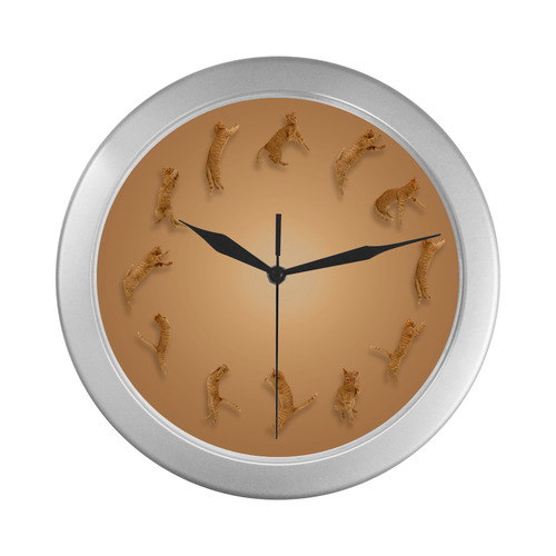 Novelty Jumping Cats Wall Clock Silver Color Wall Clock