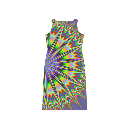 Fractal Kaleidoscope Mandala Flower Abstract 31 Phaedra Sleeveless Open Fork Long Dress (Model D08)