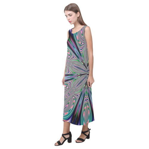 Fractal Kaleidoscope Mandala Flower Abstract 33 Phaedra Sleeveless Open Fork Long Dress (Model D08)